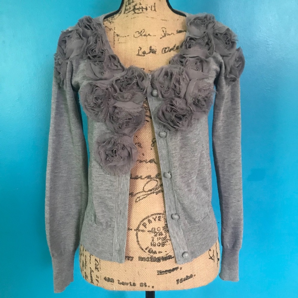 Gray Designer Anthropologie Cardigan Sweater M